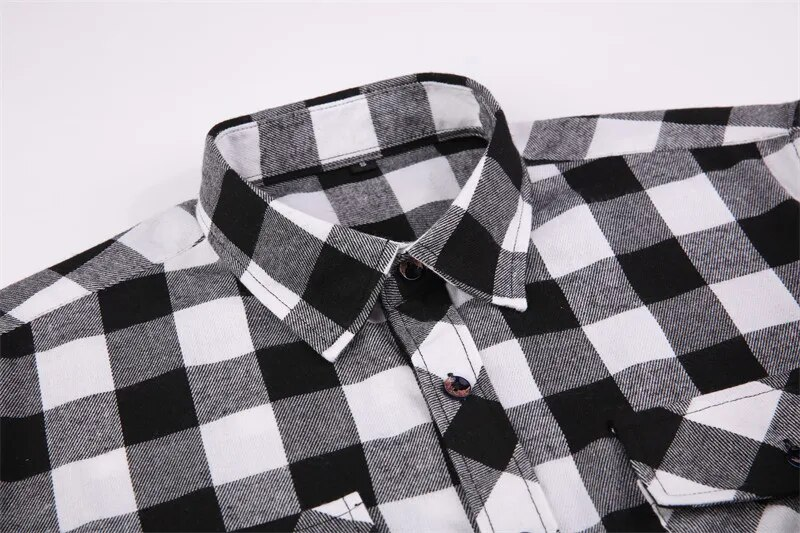 Fall Men's Flannel Plaid Long-Sleeved Casual Button Shirt USA Regular Fit Size S To 2XL, Classic Checkered, Double_voghion.com