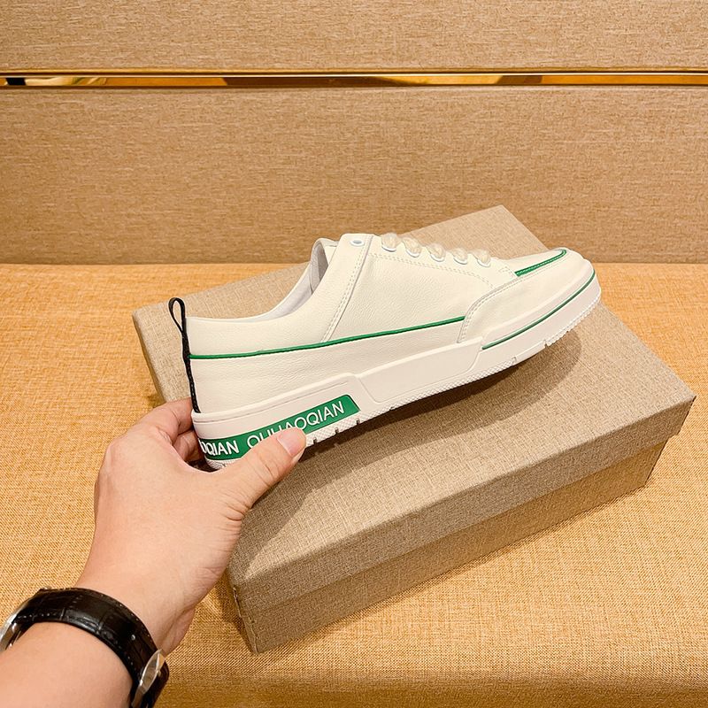 Fuguchi Sneakers 2025 Light Luxury Little Bee Trendy Versatile Sport Casual Scarpe da uomo in vera pelle bianca_voghion.com