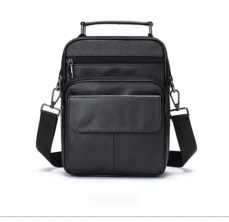 Borsa a tracolla autentica, strato superiore, borsa a spalla singola verticale in pelle di vacchetta, borsa da uomo casual e semplice in morbida pelle_voghion.com