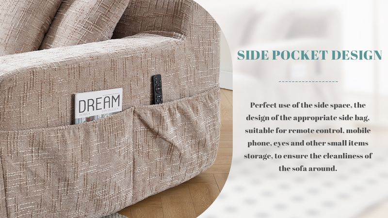 Chenille Interior Lazy Sofa Chaise Longue Armchair With Three Pillows And ArmrestsSleeping Sofa Bed Living RoomBedroomBedroomStudy Chair Bed (Grey)_voghion.com