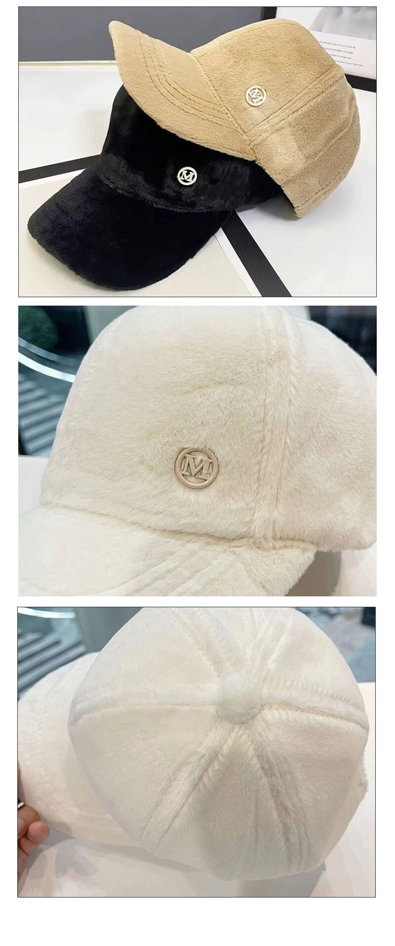 Baseballkeps blandad keps Märke Kvinnlig Höst Och Vinter All Match Plyschmössa Lämplig för Face Big Baseball_voghion.com