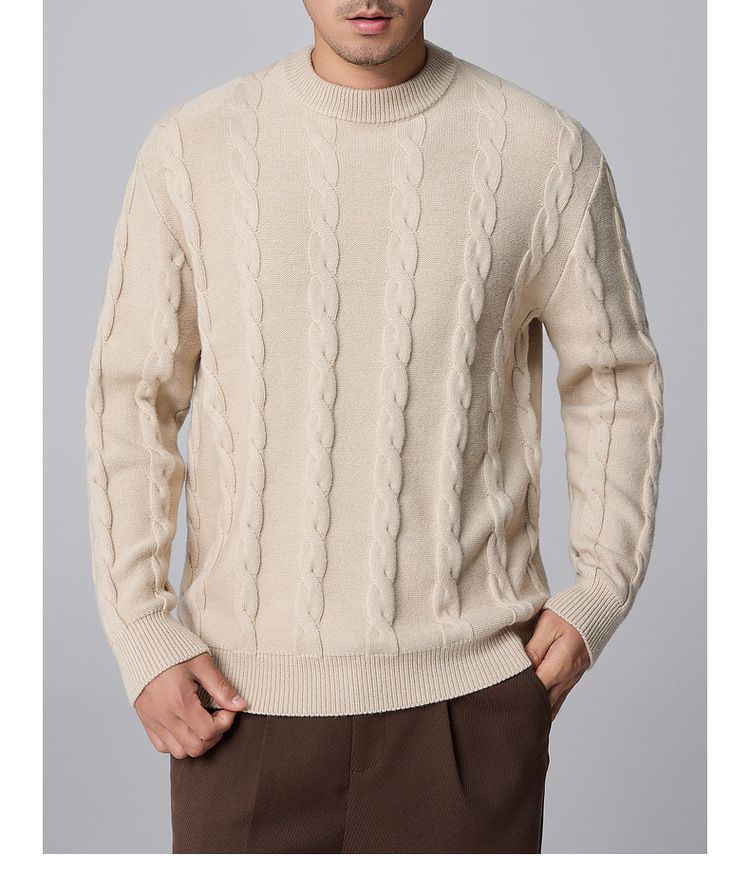 Pull décontracté en maille torsadée pour homme M-Maicco, col ras du cou uni, mélange acrylique doux et chaud, coupe décontractée pour un usage quotidien (kaki, S-XXXL)_voghion.com