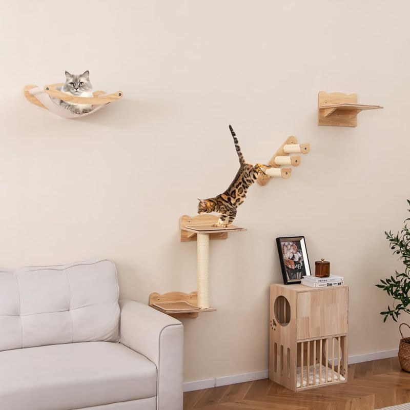 Cat Wall Furniture Set Of 4 With Hammock 2-step Cat Tree And Perch_voghion.com