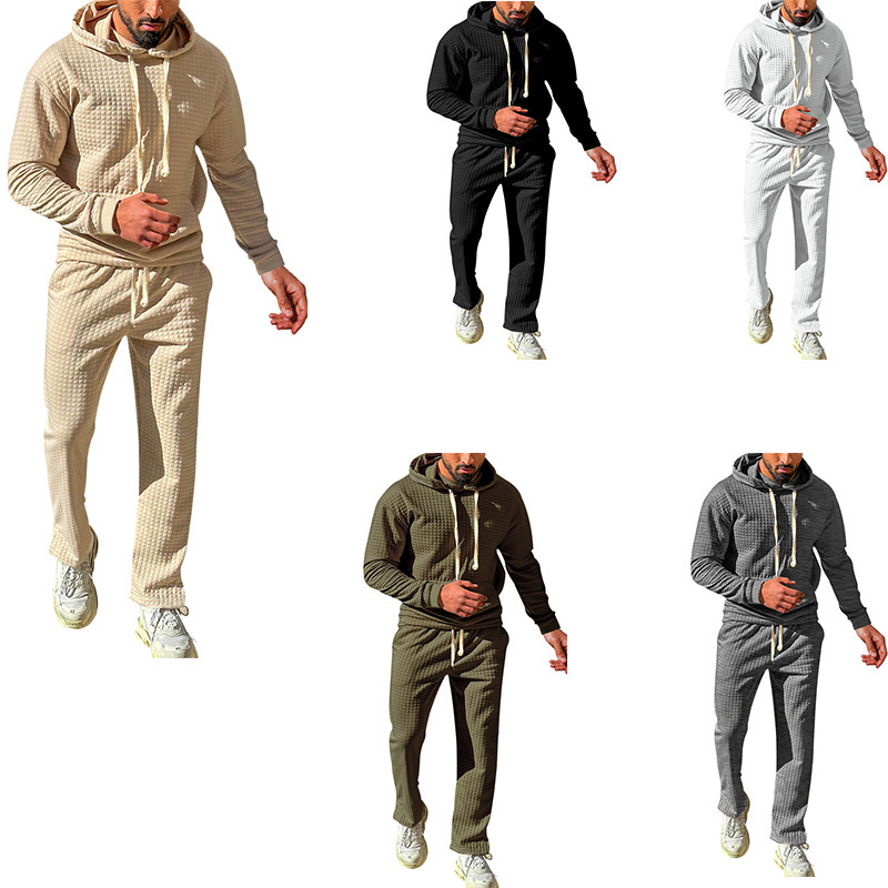 Men's clothing small checkered hoodie pant casual sports suit_voghion.com