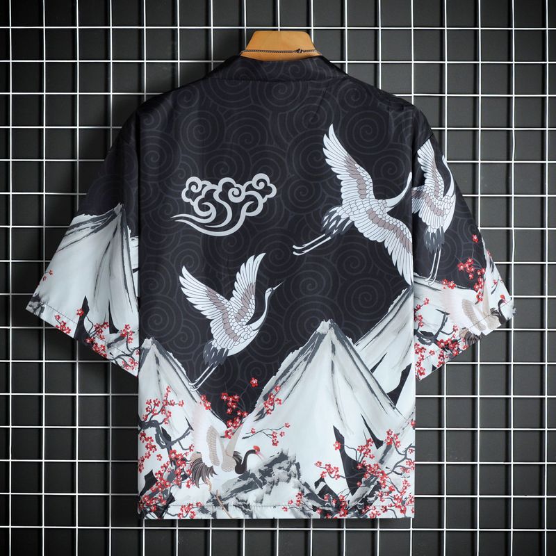 Cardigan de style ethnique, kimono, ample et décontracté, manches sept-quarts peintes Ukiyo-e, pour hommes et femmes, robe tissée en plumes_voghion.com