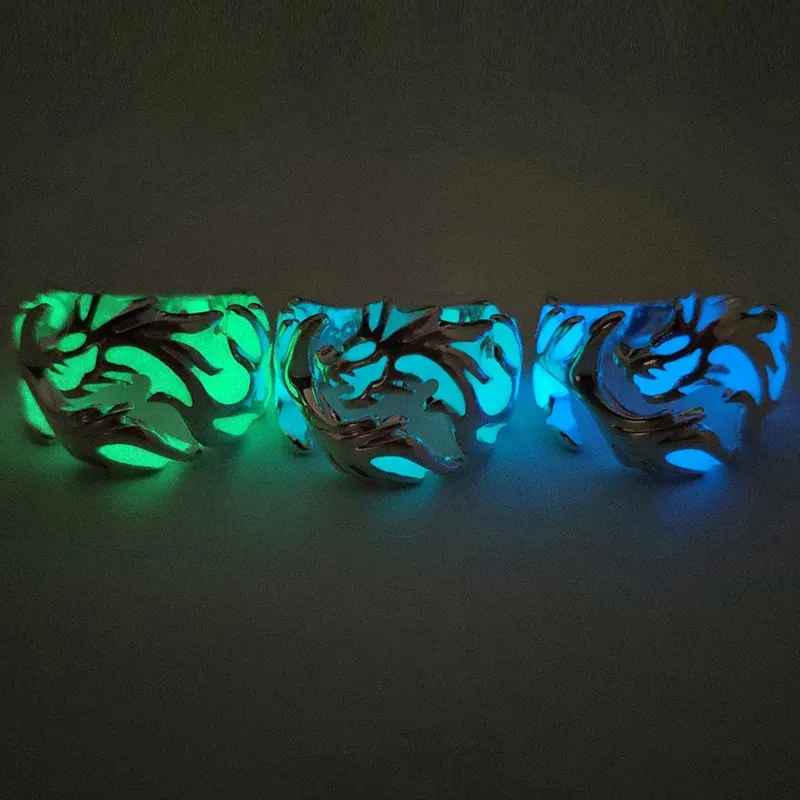 Gorące wyprzedaże Świecący pierścień smoka do regulacji rozmiaru Mn Arrsting Noctilucnt Night Light świecący w ciemności księżyca Jwlry_voghion.com