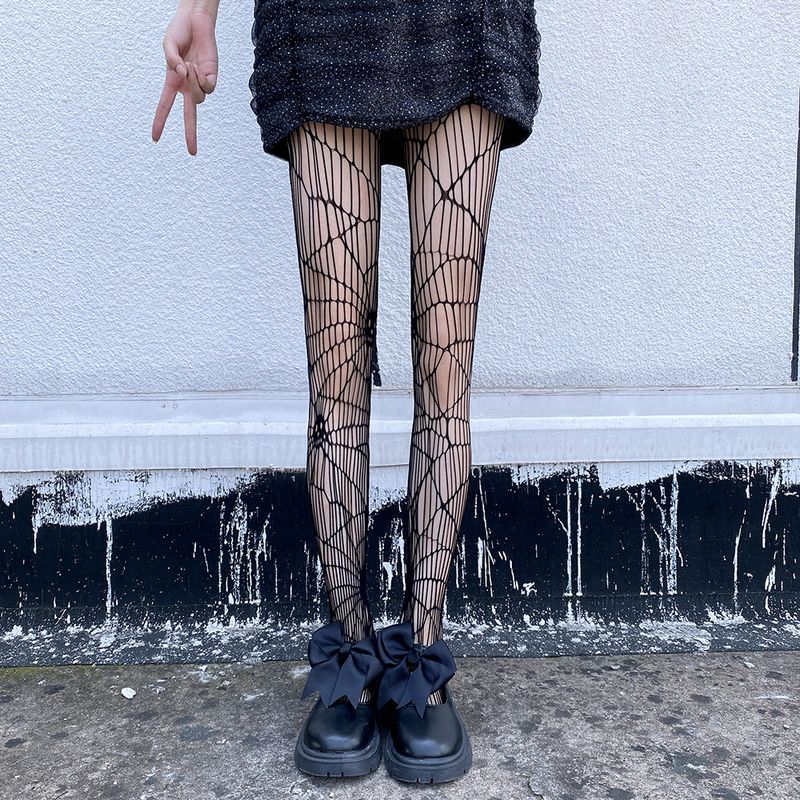 JK Socks Spider Web Dark Style Internet Celebrity Schwarze Strümpfe Dünne Socken Hohle Jacquard-Netzstrümpfe Damen_voghion.com