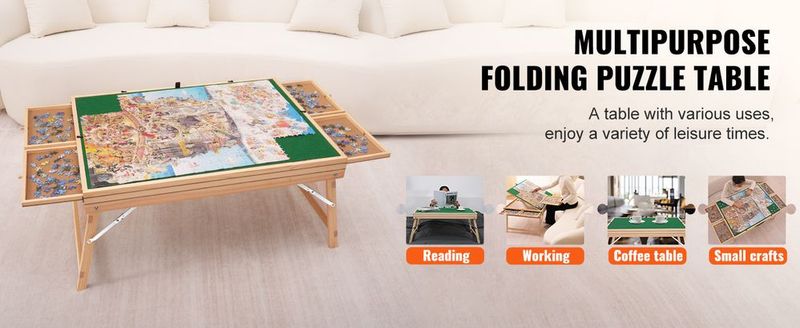 VEVOR 1500 Piece Puzzle Table With Folding Legs, 4 Drawers And Cover, 32.7"x24.6" Wooden Jigsaw Puzzle Plateau, Adjustable 3-Tilting-Angle Puzzle Board, Puzzle Storage System For Adults, Gift For Mom_voghion.com