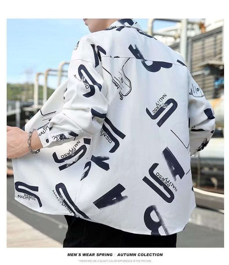 Camicia a maniche lunghe, giacca stampata giapponese in stile Hong Kong primavera/estate, camicia in seta ghiacciata di marca Internet Red Ruffian Handsome_voghion.com