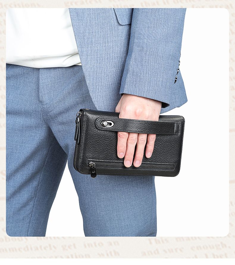 Men's Bags Russian Men's First Layer Cowhide Handbag Men's Genuine Leather Long Wallet Multifunctional High End Retro Handbag_voghion.com