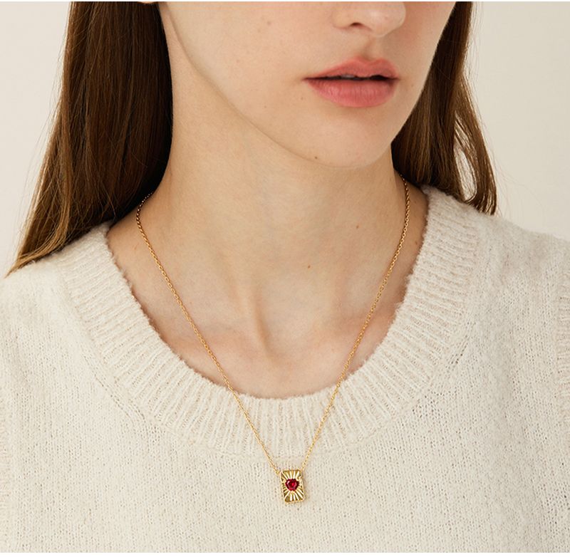 Damenschmuck Liebeskette Leichte Luxus-Nische High-End-Design Französischer Retro-Rubin All Match Pullover Schlüsselbeinkette_voghion.com