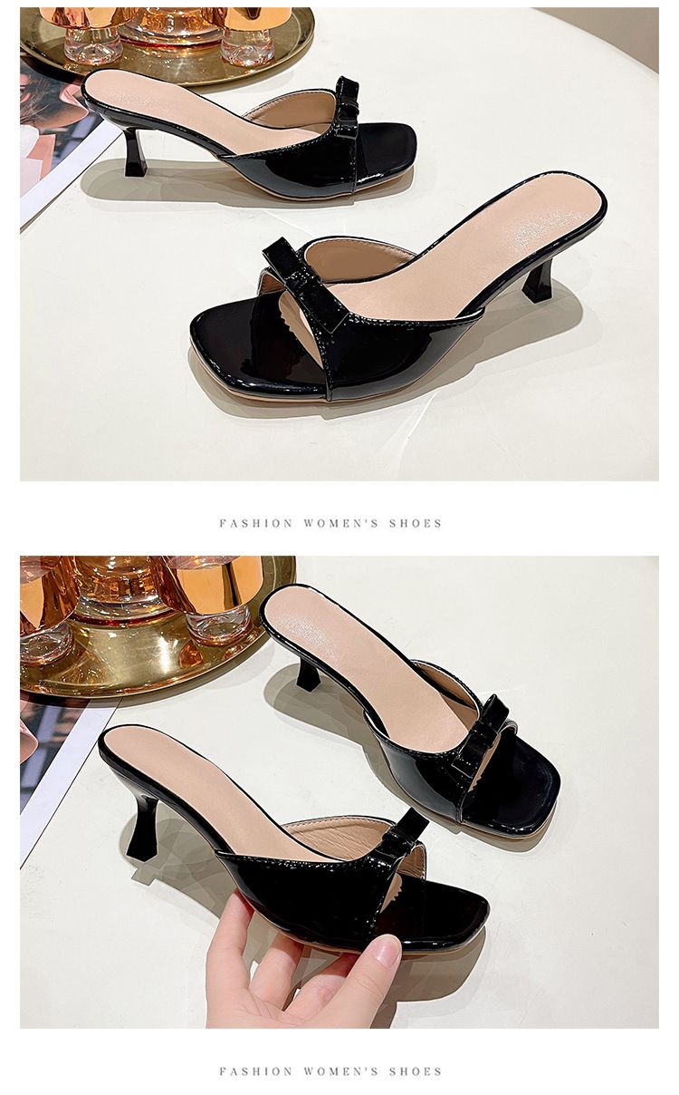 Hausschuhe für Frauen Sommer neue Fee Stil quadratischen Kopf freiliegende Zehe Bogen schlanke hochhackige Umkleidekabine cool Mopp_voghion.com