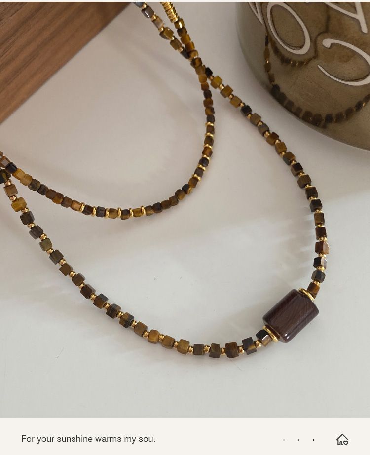 Women's Jewelry - Geometric Beaded Necklace With Natural Stone, Handcrafted Boho Chic Chain Minimalist Layering Piece For Casual And Elegant Outfits_voghion.com