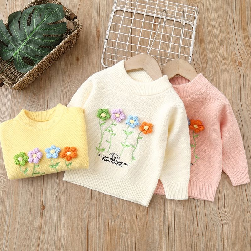 Suéter de punto para niña, otoño e invierno 2022, nuevo, hecho a mano, con pequeñas flores, cálido, para mujer, bebé, ropa para niños_voghion.com