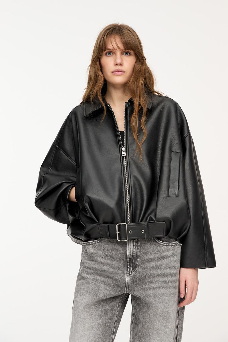 Blouson aviateur en similicuir d'inspiration vintage pour femme - Manteau décontracté et élégant pour le printemps, coupe décontractée (noir, marron)_voghion.com