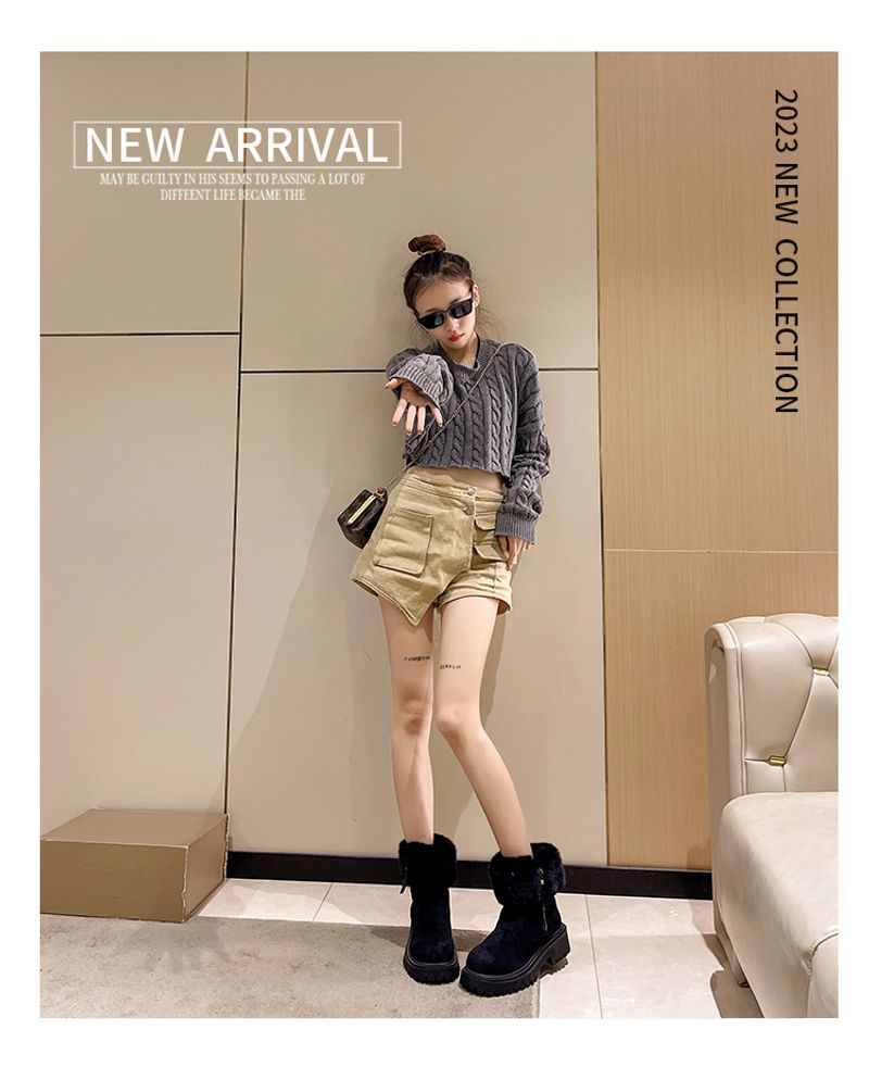 Übergroße, dicke, isolierte Winter-Schneestiefel aus Plüsch mit mittelhoher Sohle und rutschfesten, großen Baumwollschuhen_voghion.com