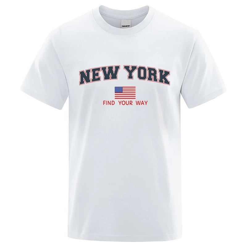 New York Trouvez Votre Chemin Usa Rue Lettre T-Shirts Hommes Surdimensionnés Hauts Dessin Animé T-shirt D'été Mode Lâche Tee Vêtements_voghion.com