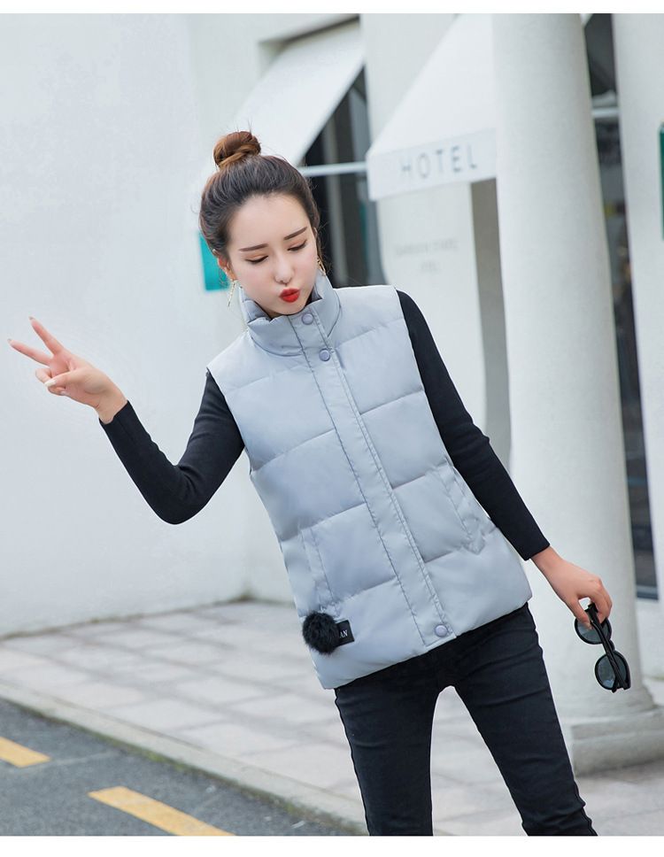 Korean-Style Quilted Puffer Vest For Women – Lightweight Winter Layering Piece With Stand Collar (M-XXXL, White/Black/Red/Pink/Army Green/Gray)_voghion.com