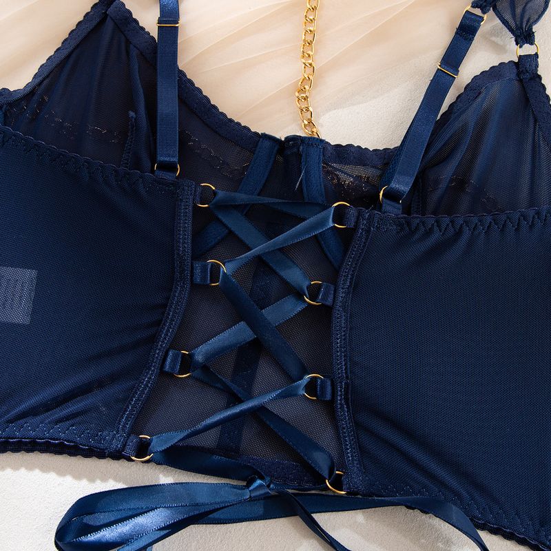Lingerie sexy, desiderio puro, graziosa gonna in rete trasparente con catena appesa al collo e guanti, quattro set_voghion.com