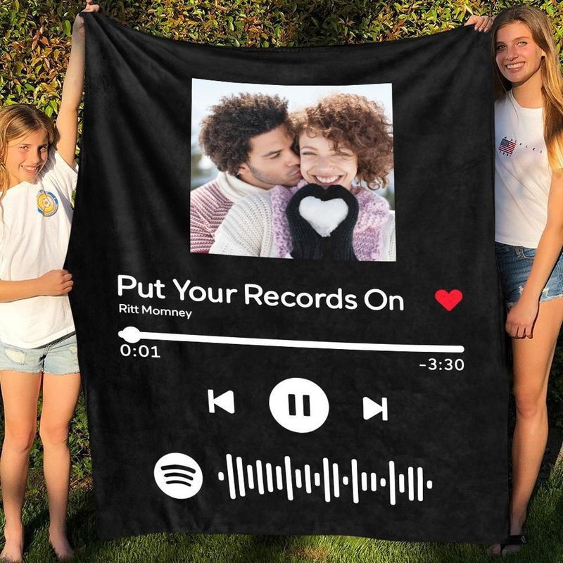 Spotify Code Muziekcode DIY Foto Flanellen Deken Koppel Vakantie Cadeau Deken_voghion.com