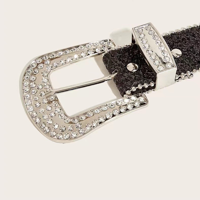 Curea la modă personalizată cu paiete pentru blugi, versatilă, pentru Instagram, Feng Shui, cu lățime de bandă din piele cu diamant, pentru decor, la modă_voghion.com
