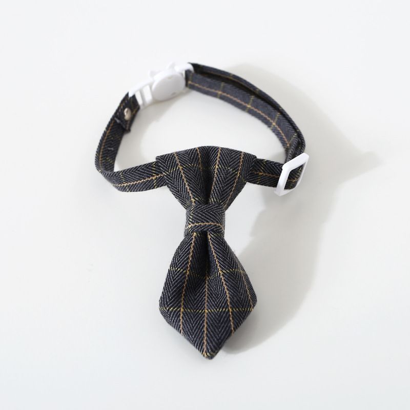 Collare per cani e gatti regolabile in stile britannico con fiocco a quadri, anello al collo, campanello, accessori_voghion.com