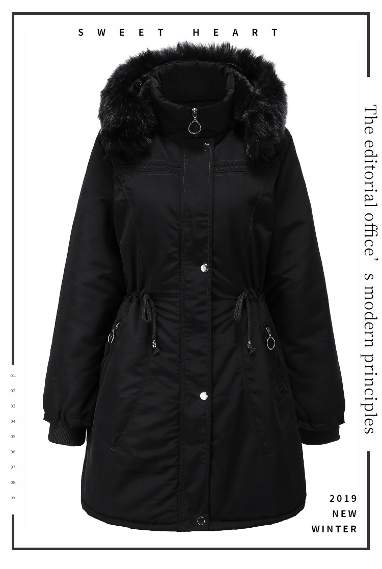 Women's quilted coat fleece coat long plus size hooded padded jacket winter warm and fleece padded jacket_voghion.com