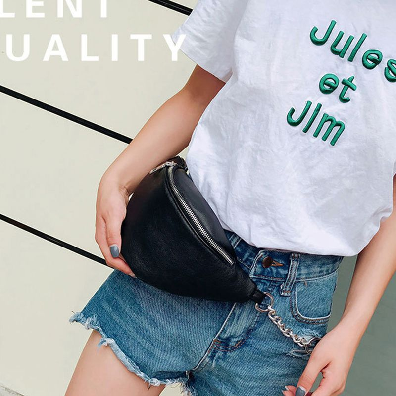 Lihao Chic Lady Borsa a tracolla a tracolla in tinta unita Marsupio sportivo sul petto in vita-Nero_voghion.com