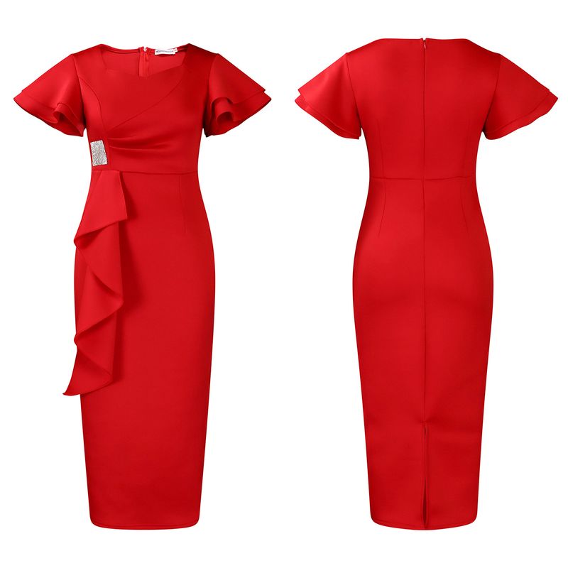 Women's Clothing fashion temperament elegant ruffled solid color hip wrapped _voghion.com