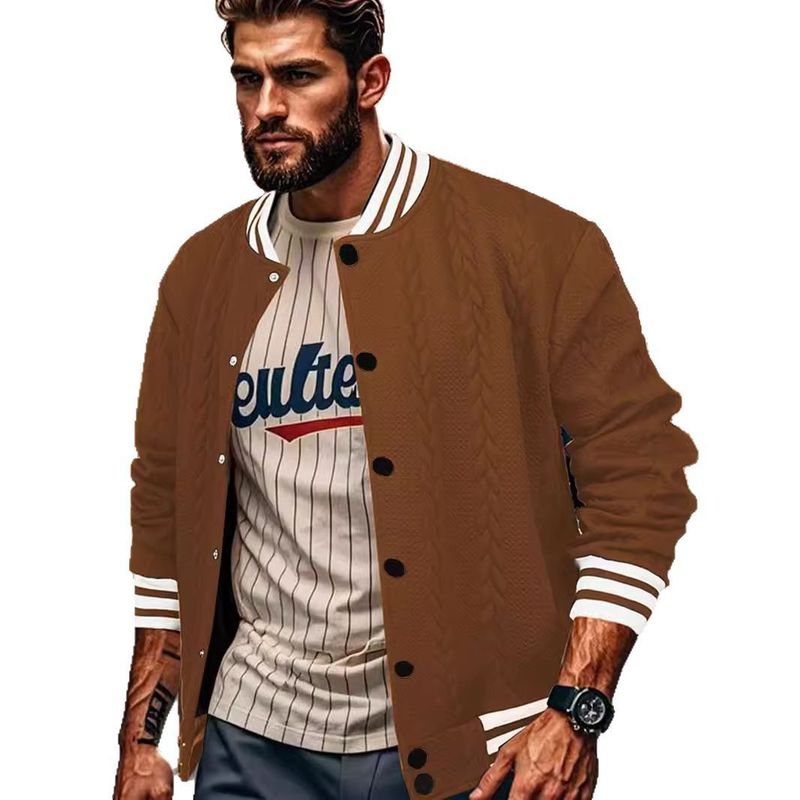 Suitable For All Seasons 2025 Spring And Autumn New Jacquard Button Design Trendy Fashion Solid Color Men's Cardigan Baseball Jacket_voghion.com