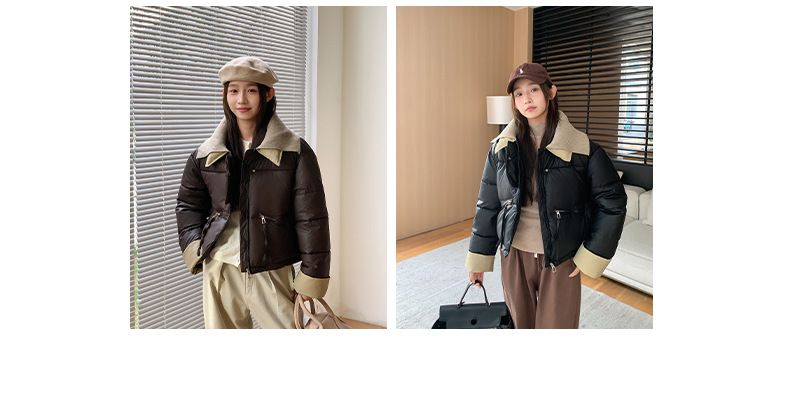 2024 European Knitted Short Down Jacket Women's Winter Fashion Splicing Doll Collar Cotton Coat Trend_voghion.com
