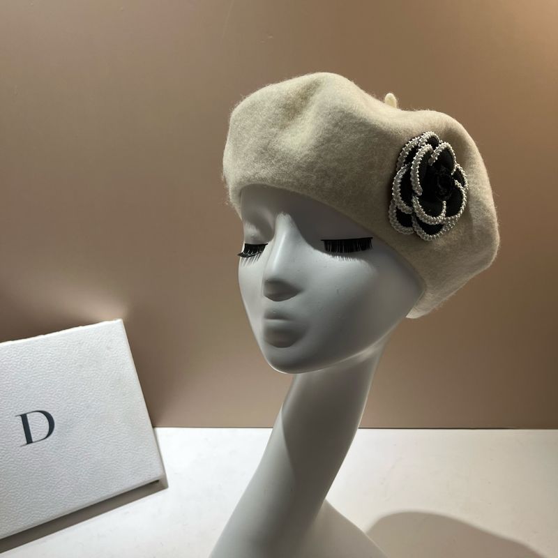 Berretto in lana per adulti, stile francese, piccolo, profumato, stile camelia, artista, moda, semplice, versatile, cappello ottagonale_voghion.com
