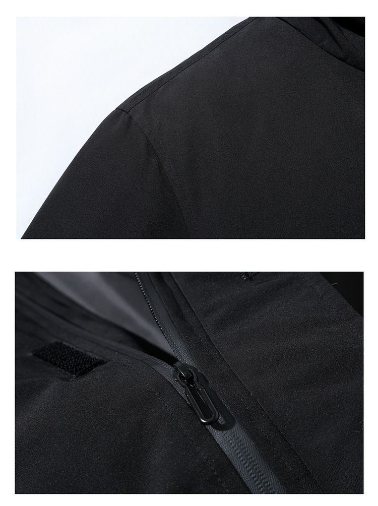 Herrenbekleidung, Langer, wattierter Wintermantel mit Kapuze – Streetwear-Modejacke für Teenager, lockere Passform, Reißverschluss vorne, Polyestermischung, Schwarz/Beige/Gelb_voghion.com