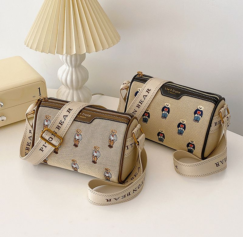 Women's Bags canvas contrast color embroidery wide shoulder strap bag _voghion.com