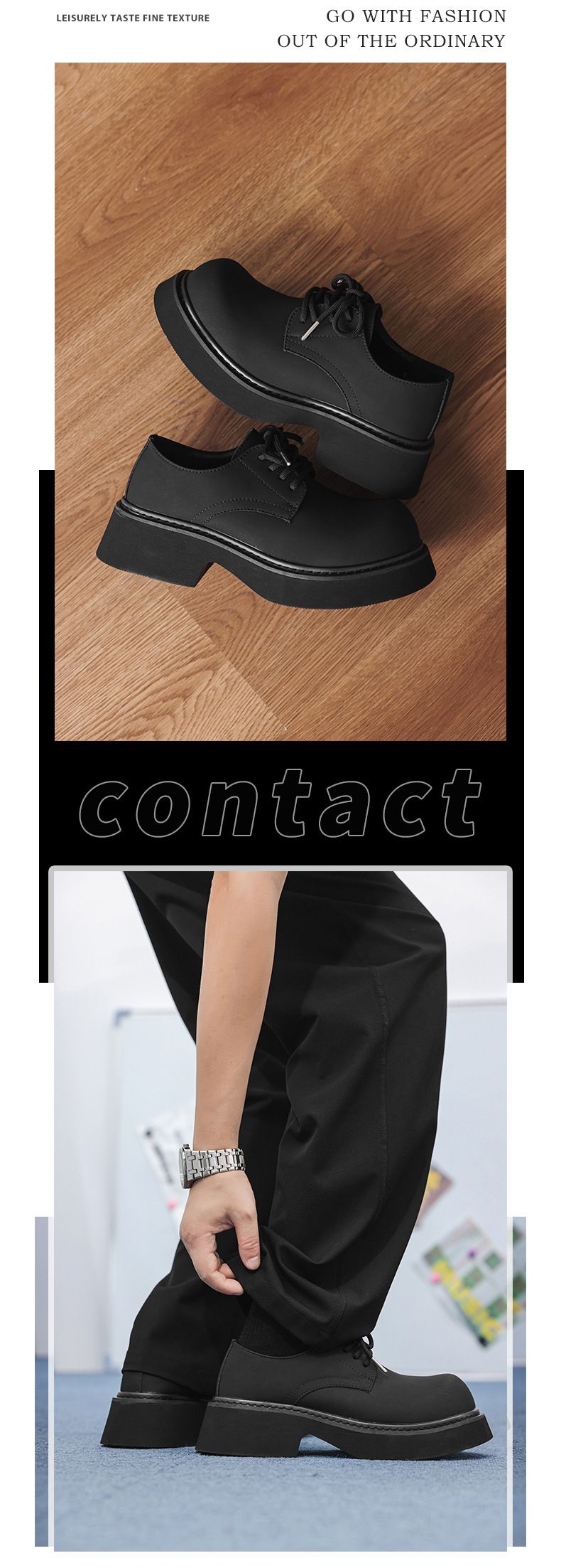 Chaussures Derby Voyage 30617 pour homme, modèle haut de gamme à semelle épaisse noire, tendance, collection 2025, en cuir rehaussant la silhouette._voghion.com