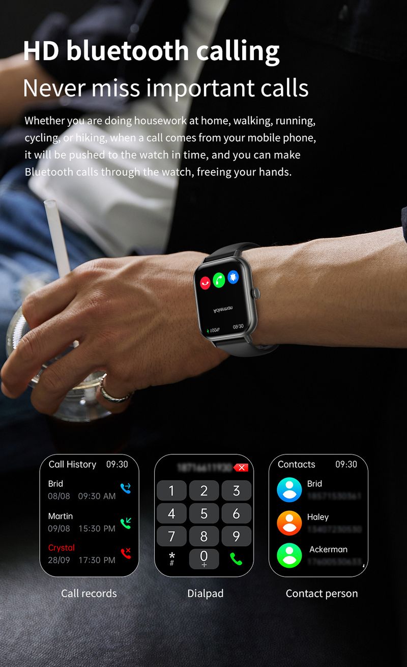 ZW62 Smart Watch With Bluetooth Calling, Heart Rate & Blood Oxygen Monitor, Full Touch Screen, 7-14 Days Battery Life, Waterproof For Men And Women_voghion.com