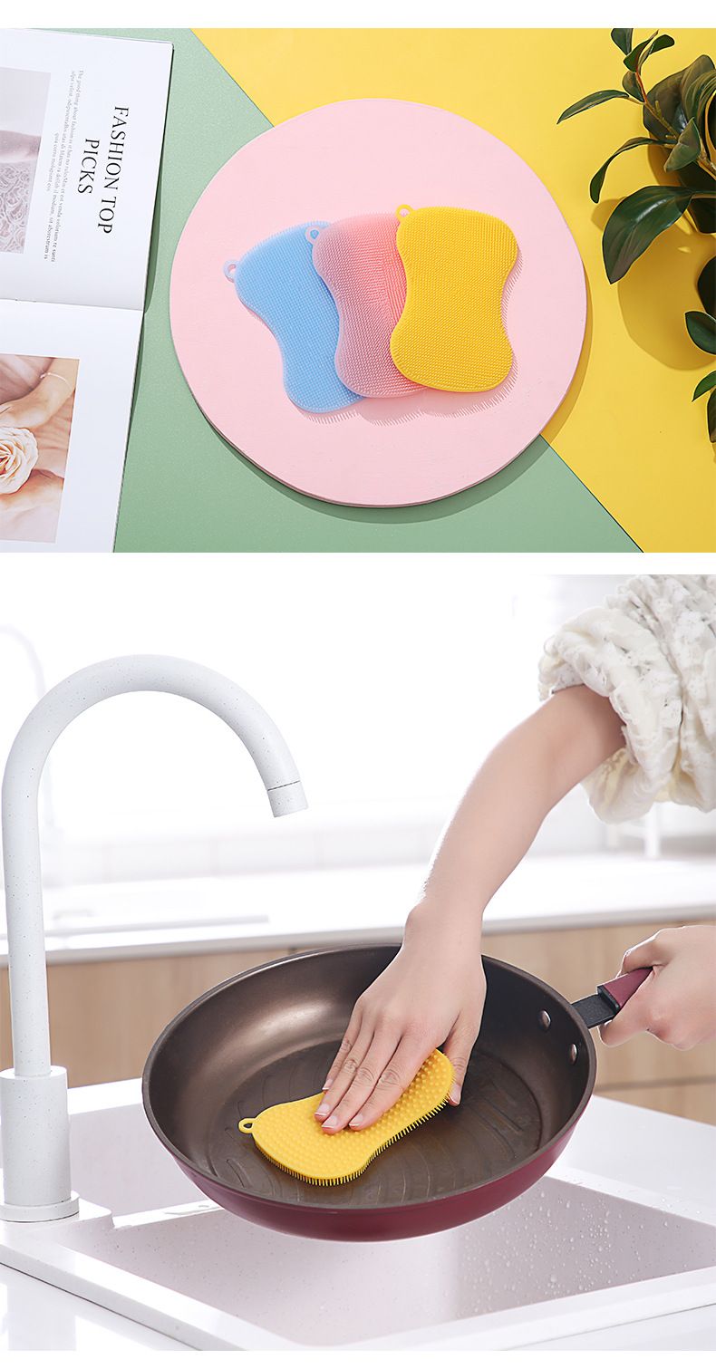 Spazzola multiuso in silicone per uso alimentare | Spazzola per la pulizia dei piatti e del viso | Spazzola in silicone 2 in 1 | Strumento per la pulizia della cucina e della cura personale_voghion.com