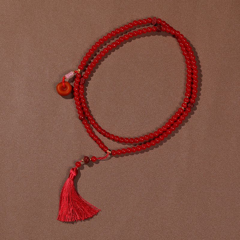 Collier long en perles de cinabre, plusieurs styles de port, nouvelle tendance nationale chinoise 2024, chaîne de pull à bandoulière_voghion.com