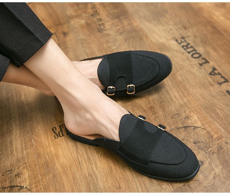 Petites chaussures décontractées en cuir pour hommes, chaussures d'été respirantes à tête de chignon, demi-sandales britanniques, version coréenne, chaussures décontractées à enfiler de grande taille_voghion.com