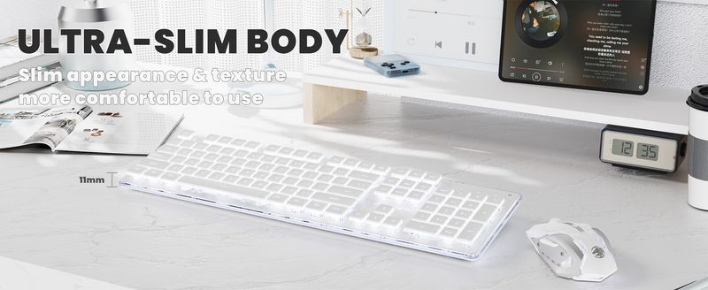 EWEADN V3 Wireless-und BT-Membran Tastatur, 104 Tasten In Voller Größe, Leise Tastaturen Leuchten, Für Büro Und Spiele, Desktop, Stk_voghion.com