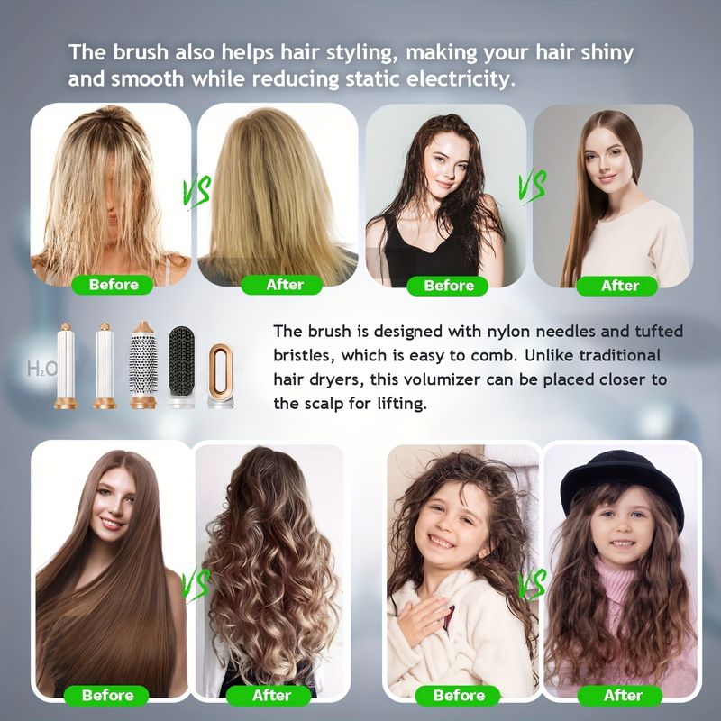 5-an-1 Hot Air Pinsel Set mat austauschbare Pinselkäpp, Hoer Dryer Styling Tool, Kaddoe fir Fraen, Mammendag Kaddo_voghion.com
