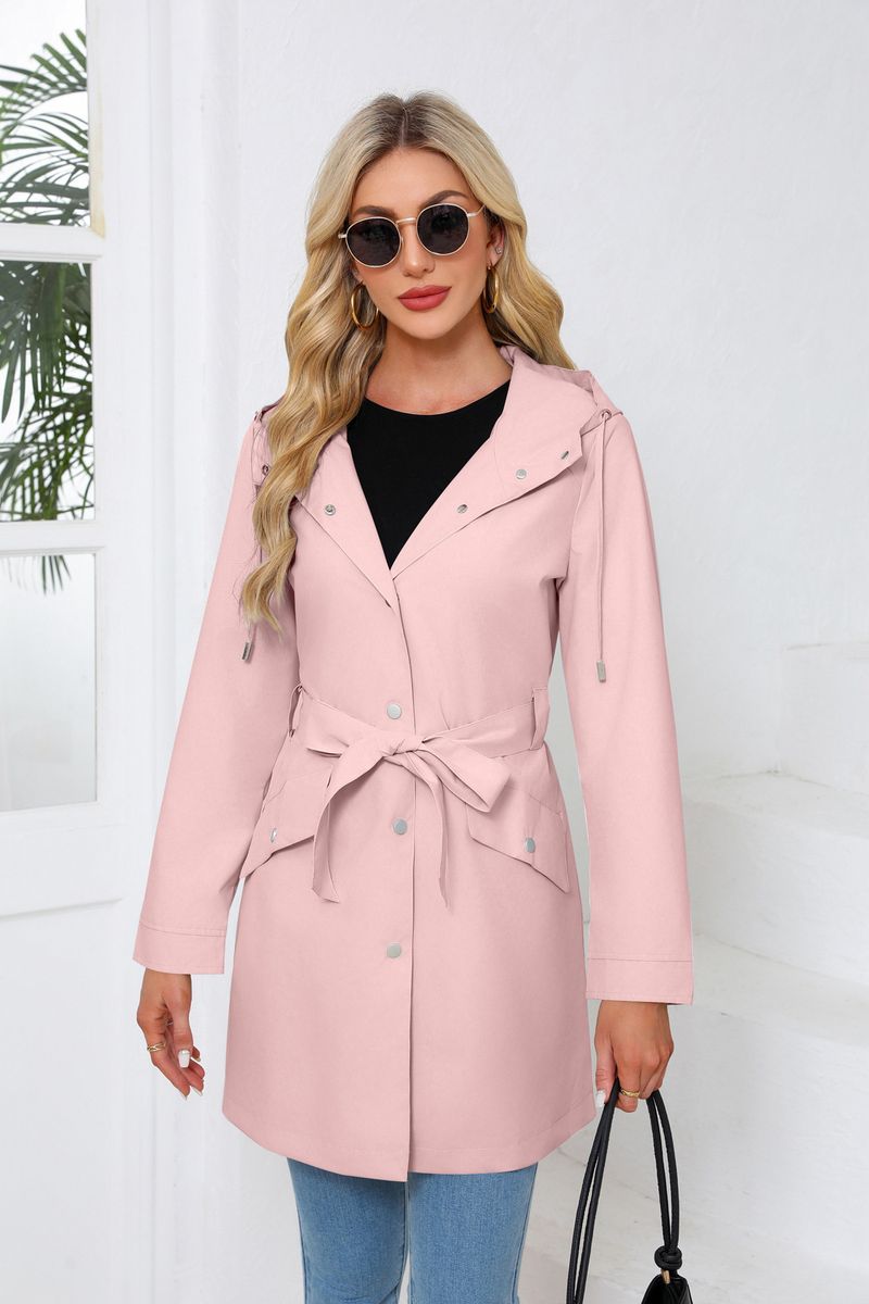 Veste imperméable à capuche avec ceinture pour femme, nouvelle collection printemps et automne 2024, coupe-vent ample et décontracté_voghion.com