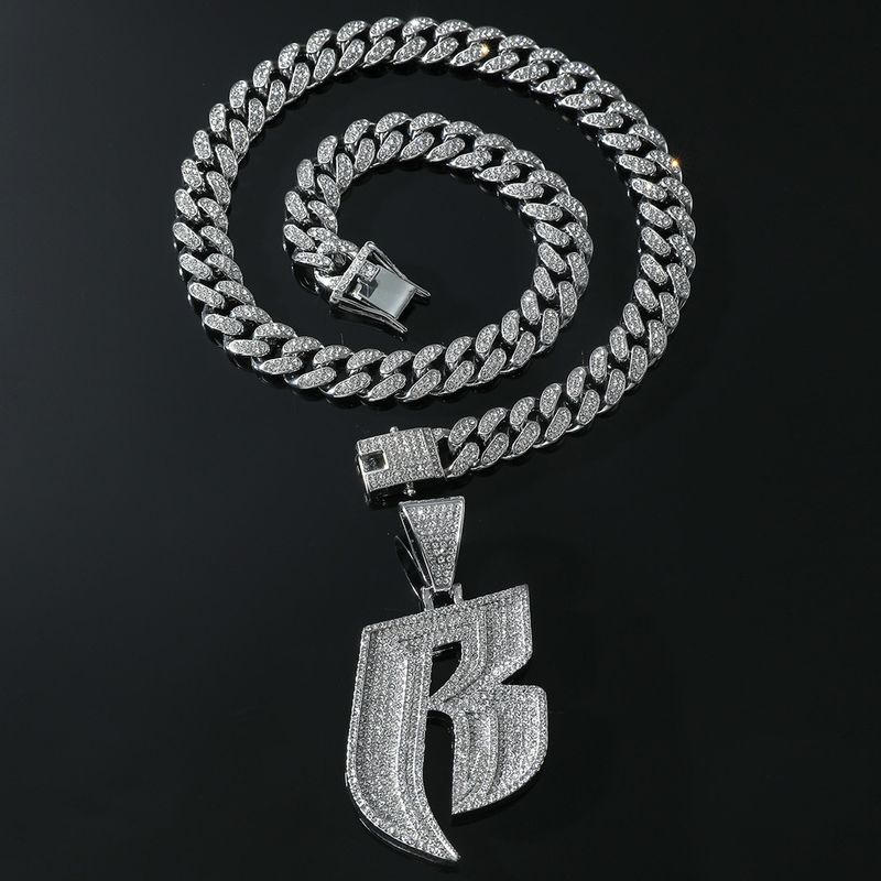 Hip hop stil fuld diamant bogstav B vedhæng halskæde Herre punk stil cubanske kæde tilbehør personlige smykker_voghion.com