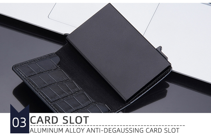 Baellerry new men's card bag crocodile pattern RFID side push elastic card aluminum box card holder simple wallet_voghion.com
