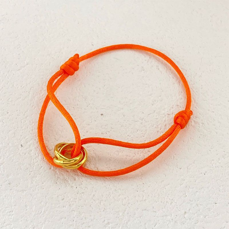 Bracciale per coppia a tre anelli senza cuciture, corda rossa fortunata, oro, fascia alta, accessorio alla moda_voghion.com