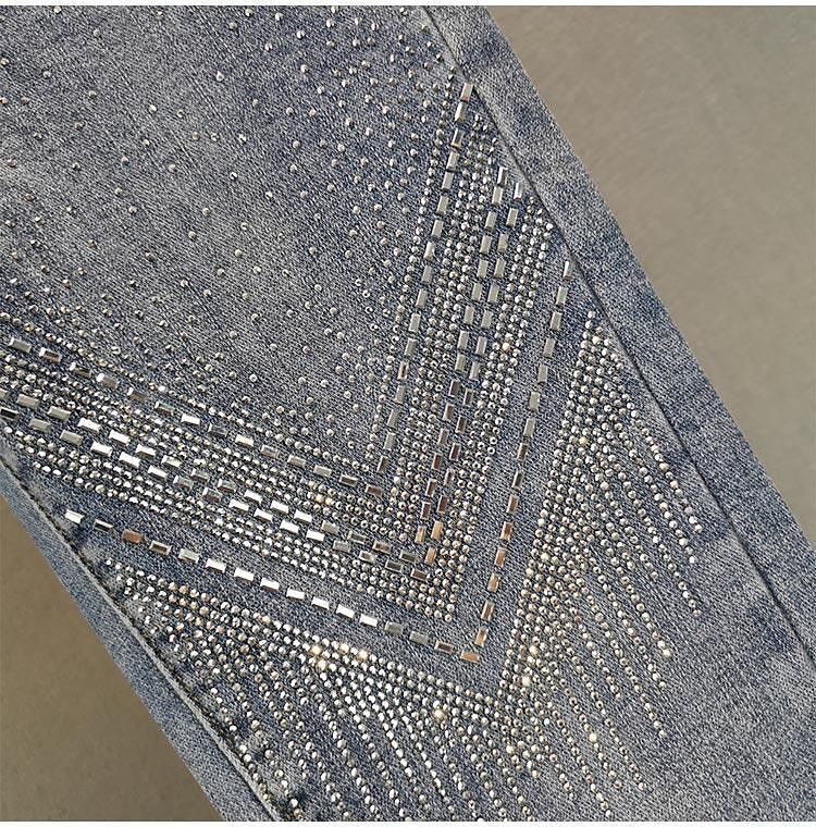 Blugi skinny cu diamant, rezistenți, fierbinți, pentru femei, de vară, noi, all-match, talie înaltă, slim, cu nouă puncte, skinny, pantaloni_voghion.com