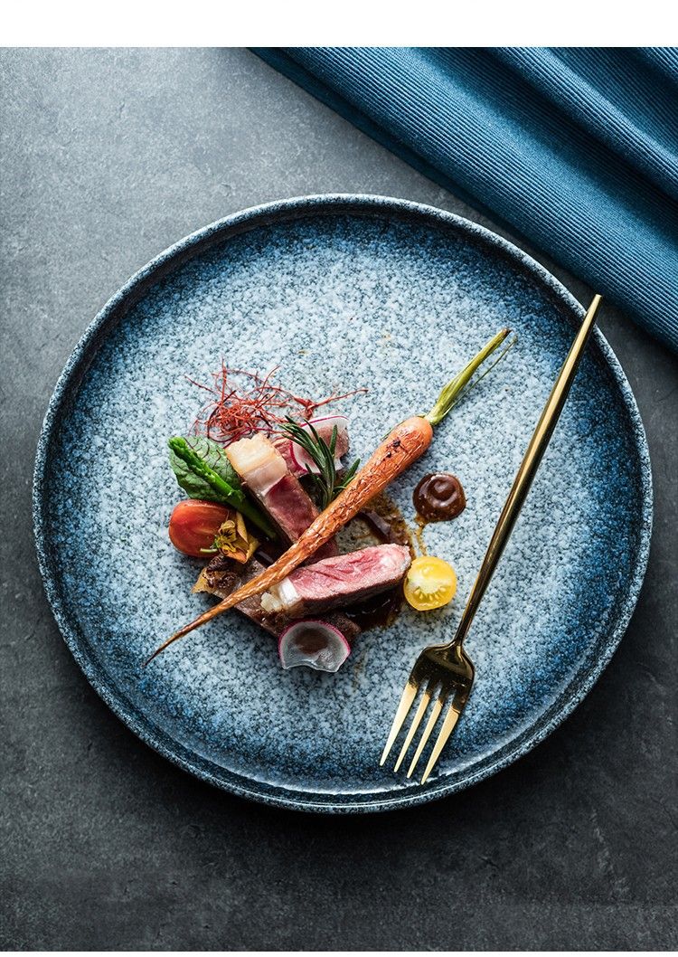Assiette plate en céramique pour steak, style japonais, haut de gamme, usage commercial et domestique, couleur sous glaçure, pour dessert et poisson_voghion.com
