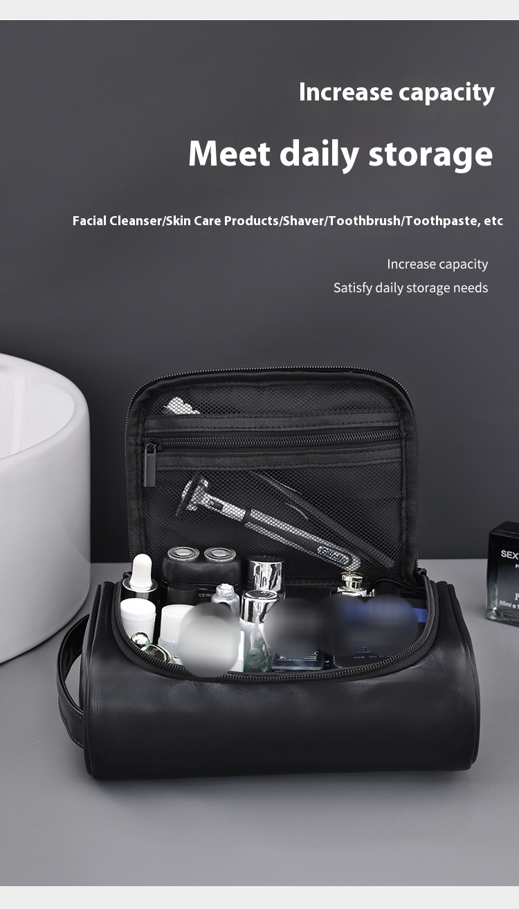 Neue handliche PU-Make-up-Tasche für Herren mit hochwertigem Gefühl, großer Kapazität, wasserdicht und tragbar, Reise-Pflegetasche, Aufbewahrungstasche_voghion.com