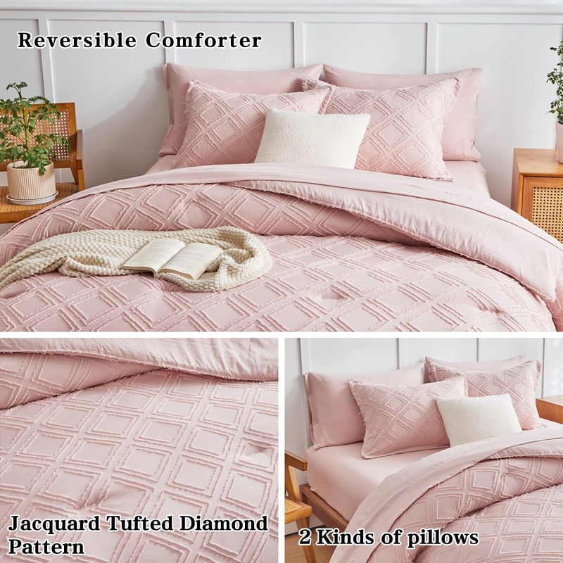 Quilt Set Light Pink Bohemian Tufted Cut Flower Fat Quilt Core Chemical Fiber Quilt Quilt Three Piece Set_voghion.com
