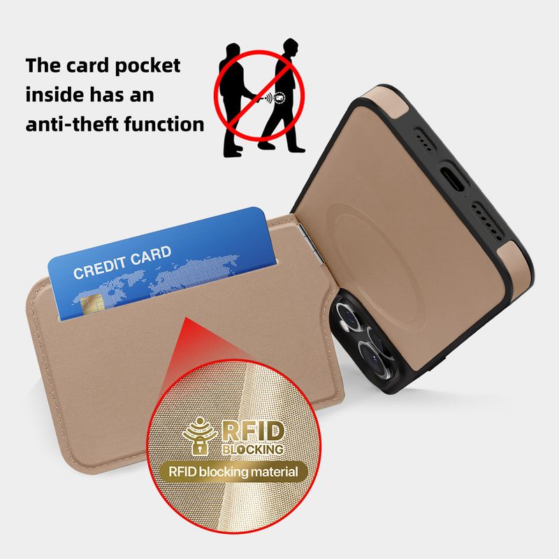 Custodia magnetica in pelle premium per iPhone 16/15/14 - Custodia portafoglio business con supporto nascosto e protezione RFID_voghion.com